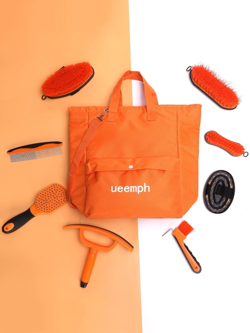 Ueemph Horse Grooming Kit（13-Piece），Orange Horse Brushes,Storage Bag, Sweat Scraper,Mane Comb,Horse Grooming Gloves, Gifts for Girls (Orange) - Image 2